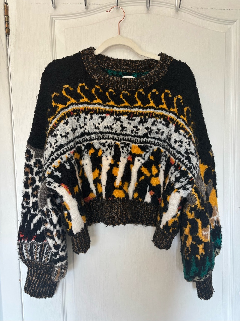 Pilcro Multicolor Patterned Cropped Knit Sweater